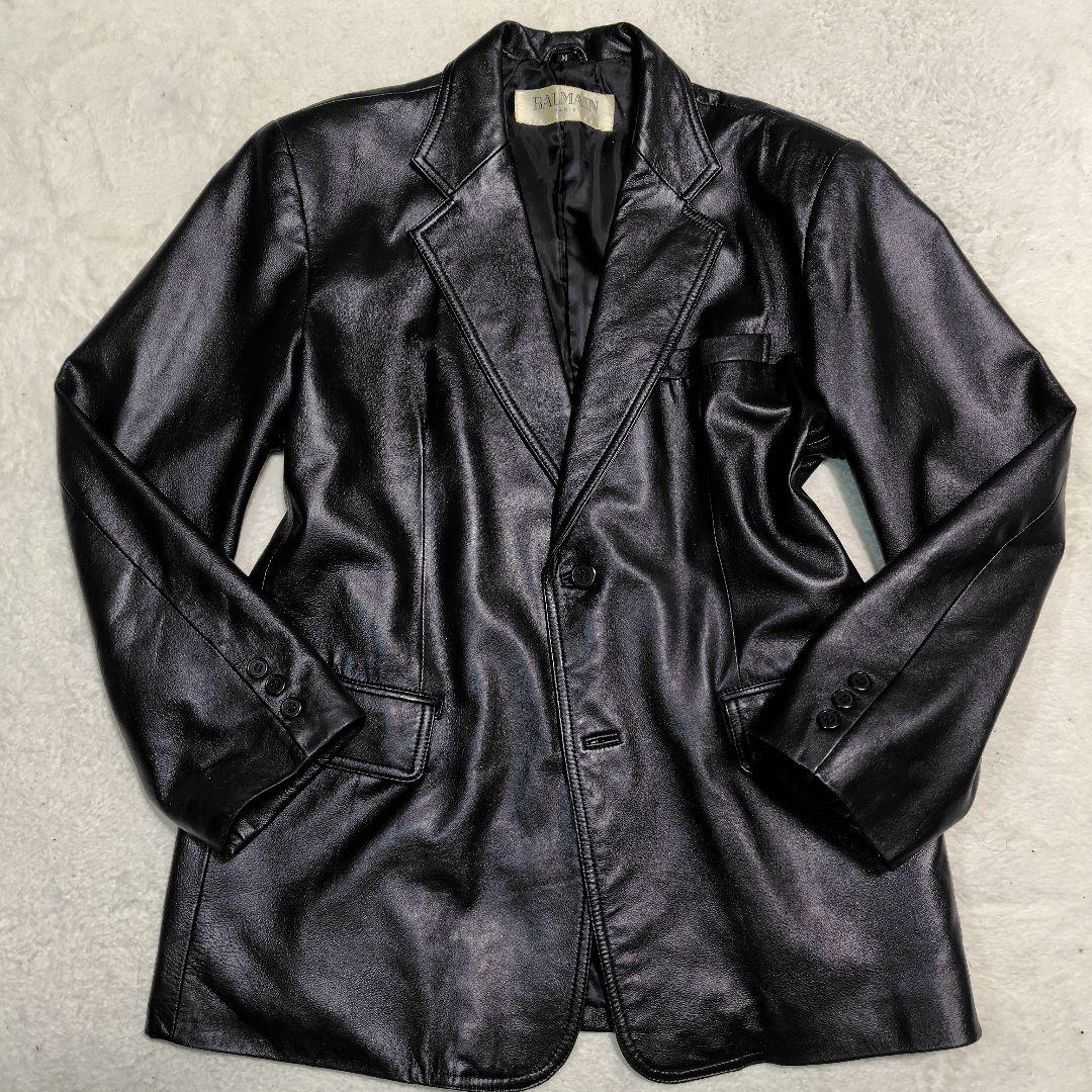 BALMAIN バルマン パリ ラム レザージャケット 羊革 M 黒