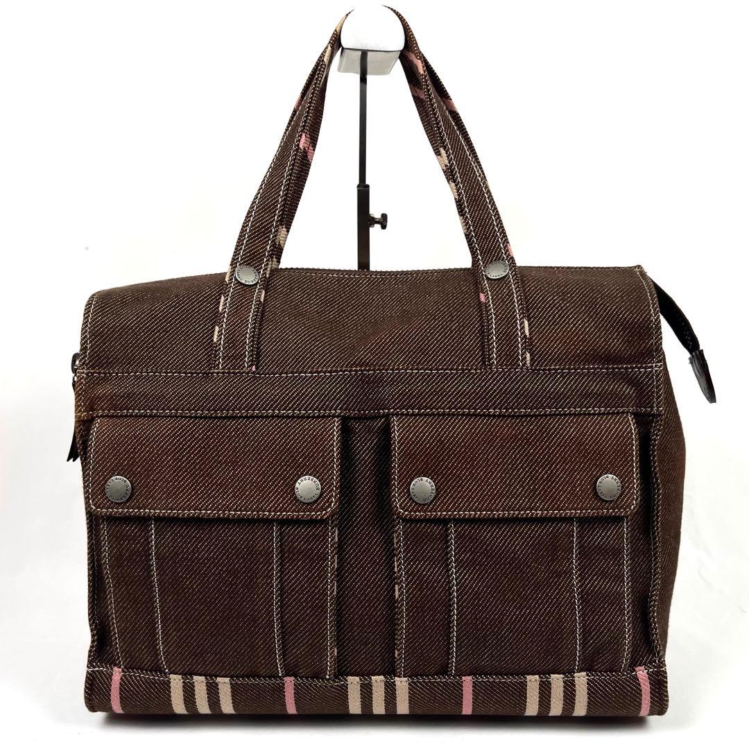 バーバリーブルーレーベル　ミニボストンバッグ　ホースロゴ　キャンバス　極美品