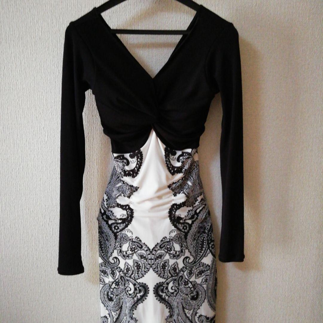 【社交ダンス】Chacottチャコット　白黒ペイズリー柄ワンピース　サイズS