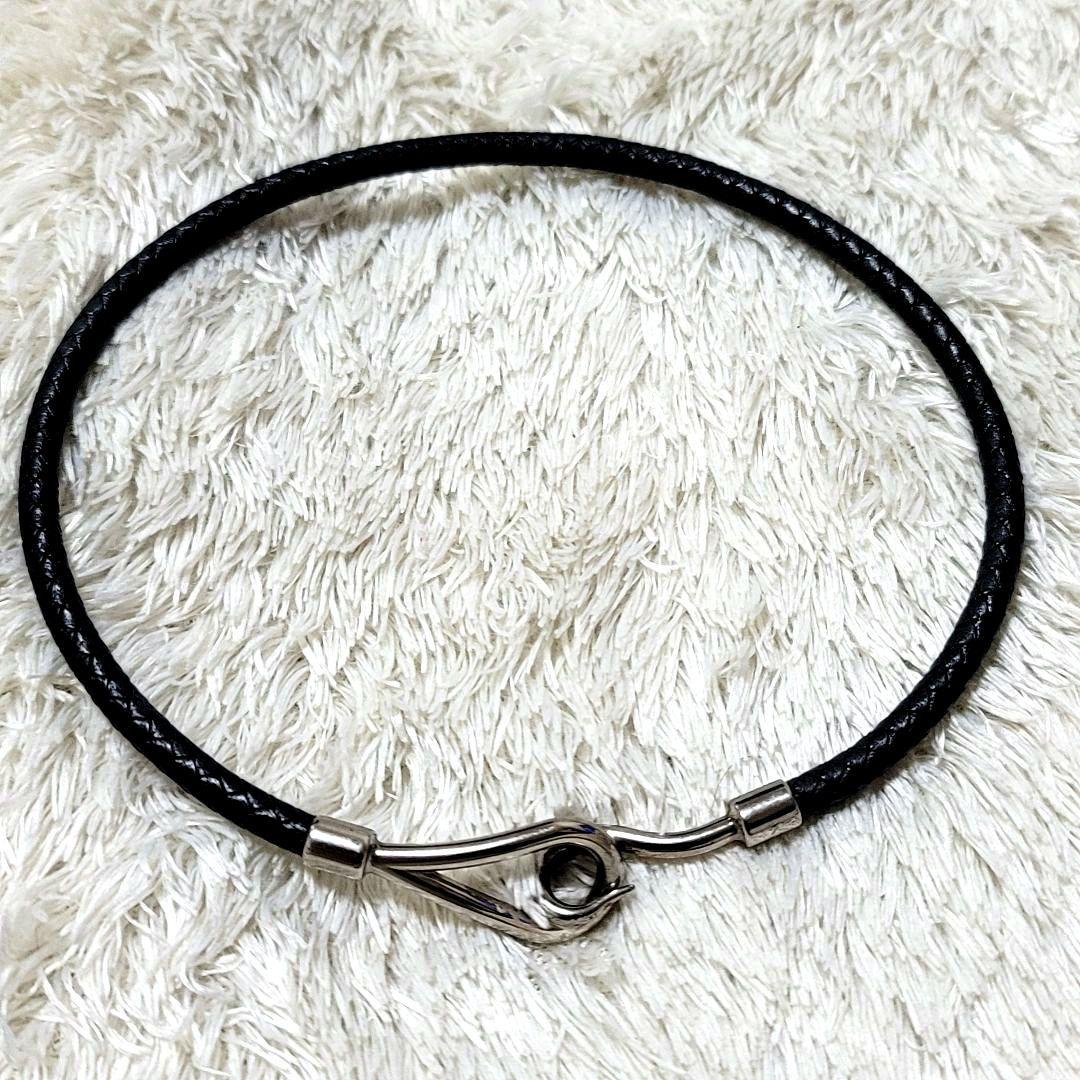 美品 HERMES 編み込みレザー 2連ブレスレット チョーカー ブラック