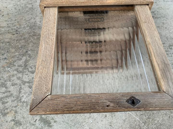 アンティーク 木製 モールガラス 5段小引出し 古道具