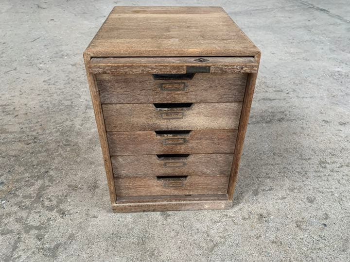 アンティーク 木製 モールガラス 5段小引出し 古道具