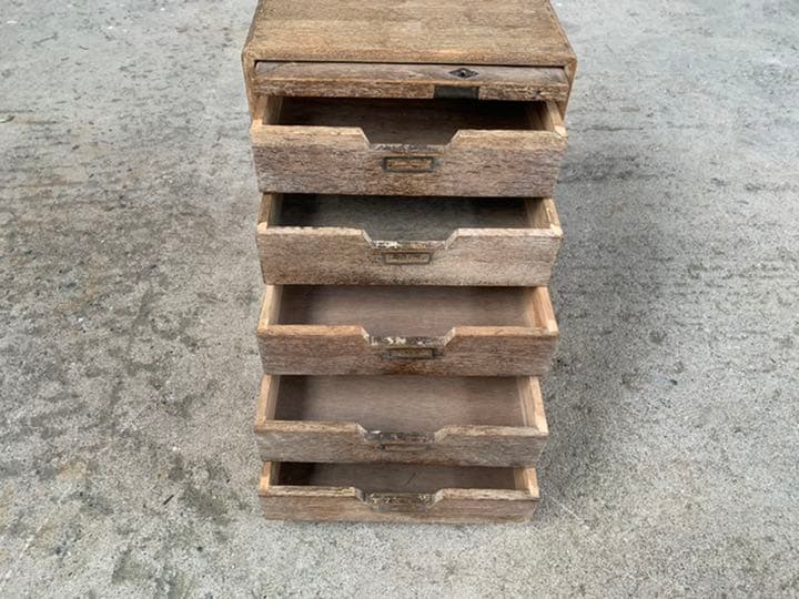 アンティーク 木製 モールガラス 5段小引出し 古道具