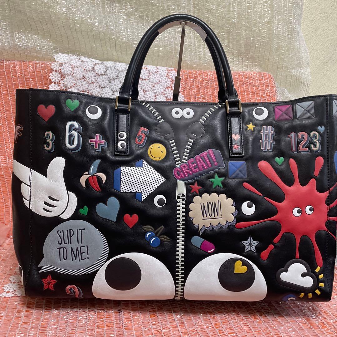 超美品アニヤハインドマーチ　ステッカーズトートバッグ