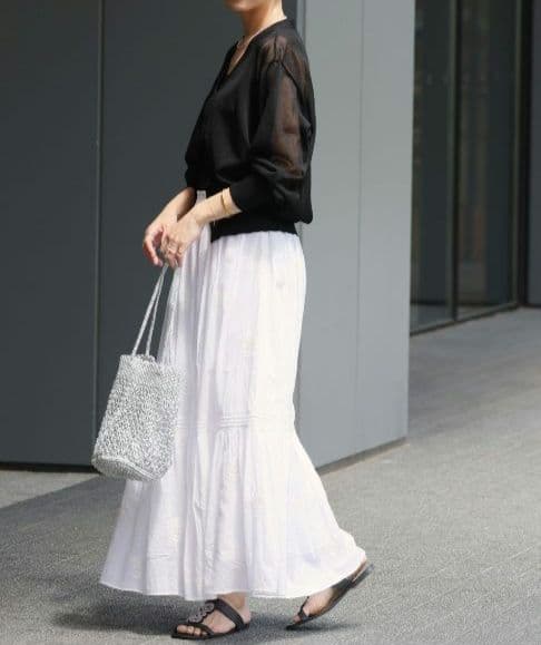 【新品未使用】コットンボイルエンブロイダーティアードスカート