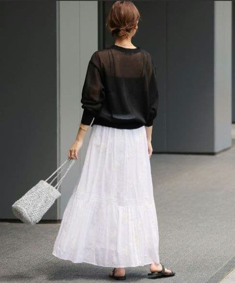 【新品未使用】コットンボイルエンブロイダーティアードスカート