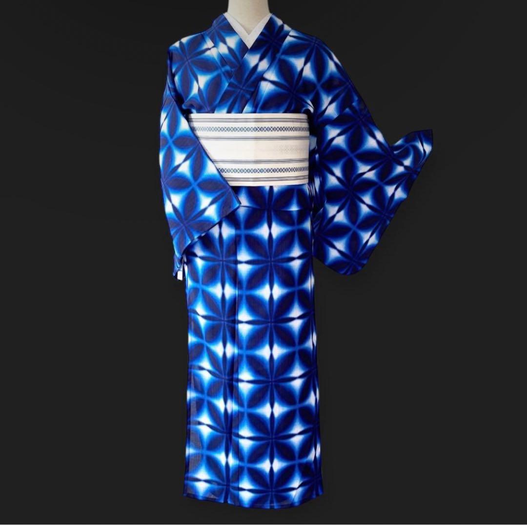 新品浴衣 新吸汗速乾繊維【雪花絞り風】伝統的な飽きのこない定番柄★お単衣にも♪