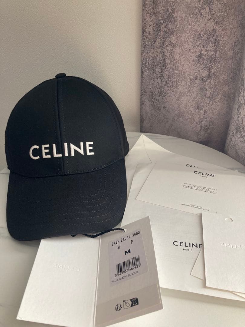 CELINE セリーヌ　ベースボールキャップ　ドリルコットン　M セリーヌロゴ