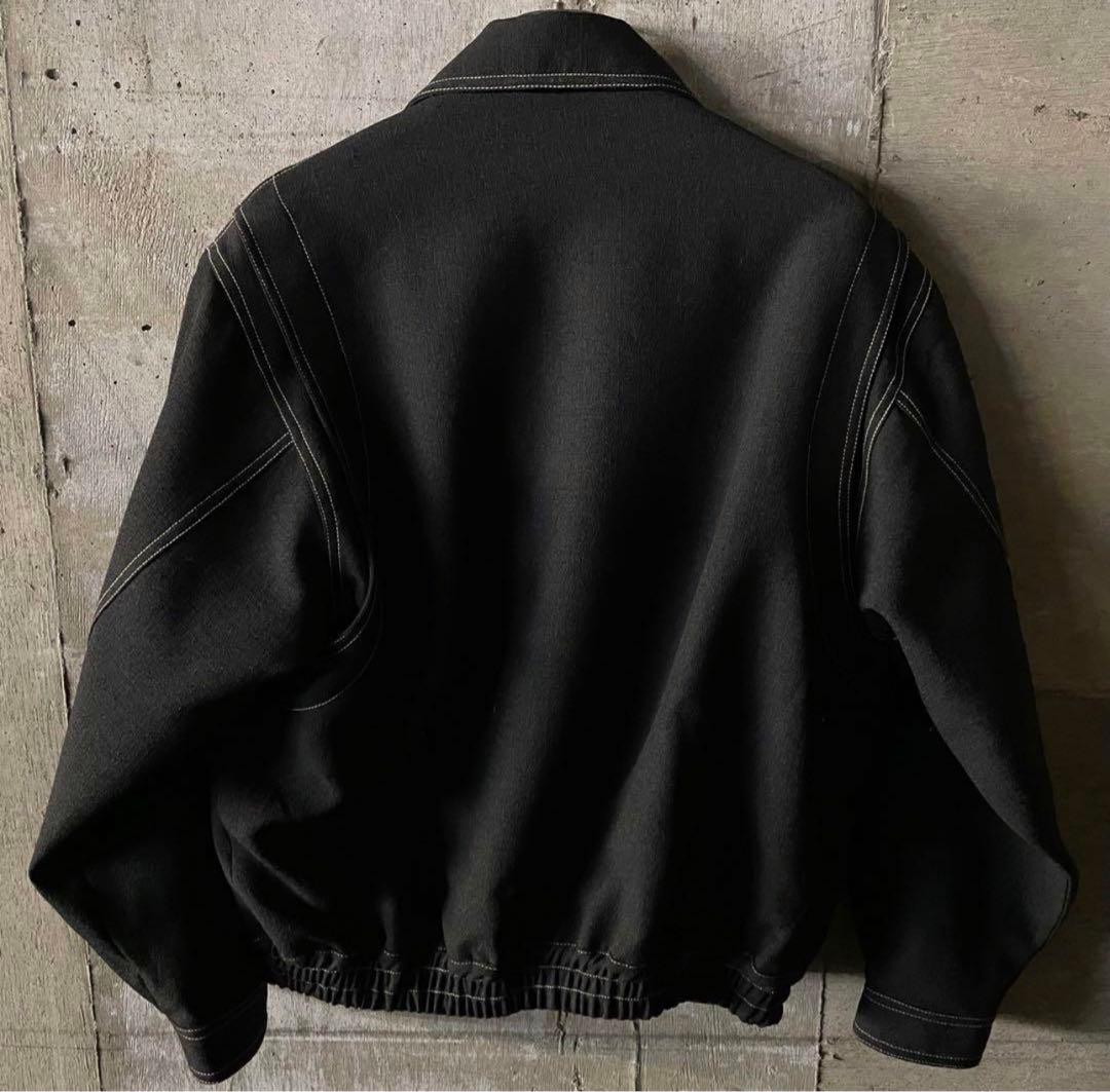 レトロ 古着 ステッチ デザイン ブラック 短丈ブルゾン ジャケット ノームコア