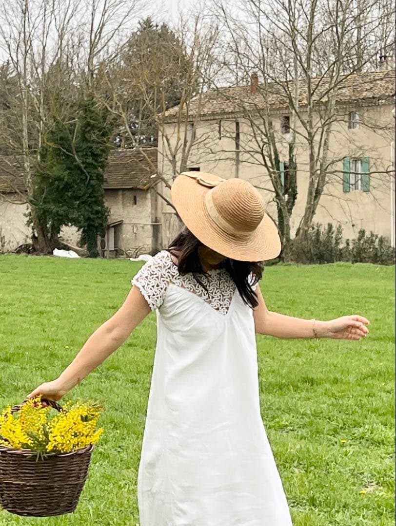 ◆フランスアンティーク｜手編みレースのナイトドレス、リネンワンピース、ネグリジェ