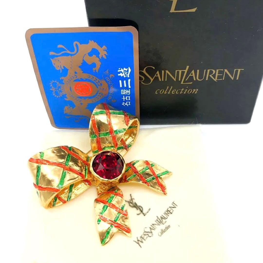 新品同様✨イヴサンローラン ブローチ コサージュ　リボンモチーフ