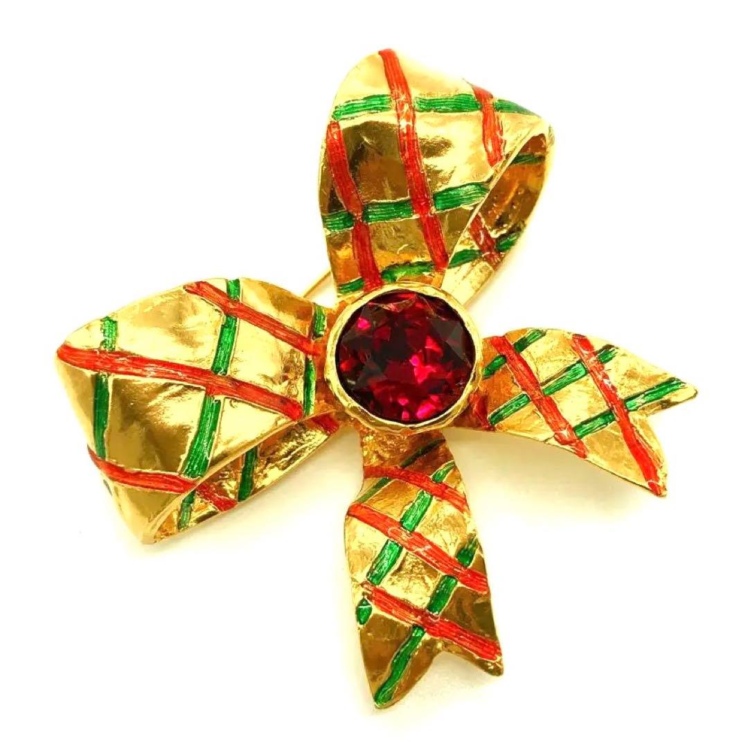 新品同様✨イヴサンローラン ブローチ コサージュ　リボンモチーフ