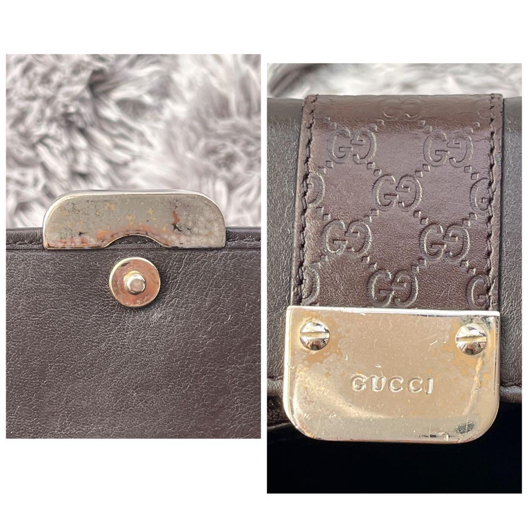良品✨GUCCI マイクロシマ　レザー　ダークブラウン　シルバーロゴ　長財布