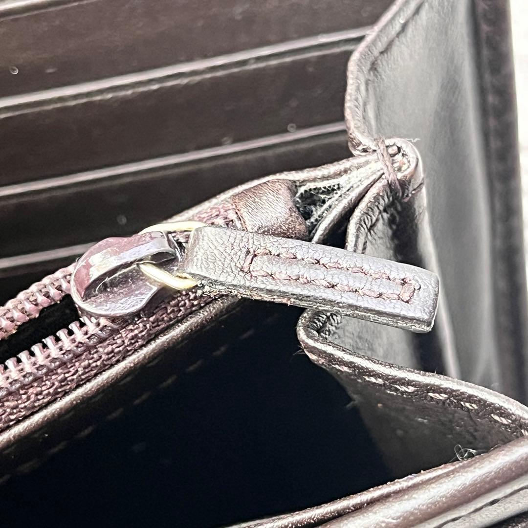 良品✨GUCCI マイクロシマ　レザー　ダークブラウン　シルバーロゴ　長財布