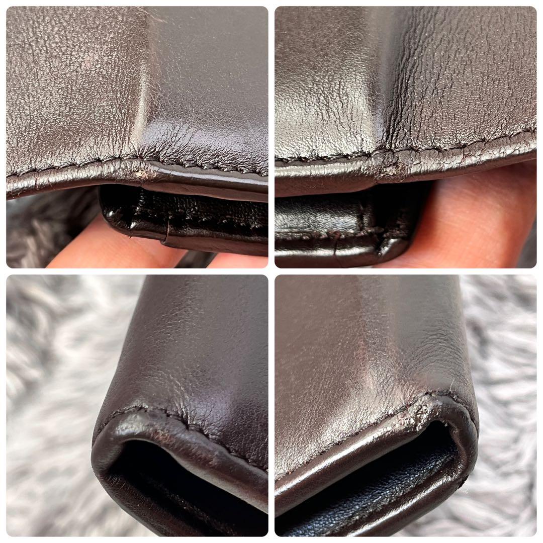 良品✨GUCCI マイクロシマ　レザー　ダークブラウン　シルバーロゴ　長財布