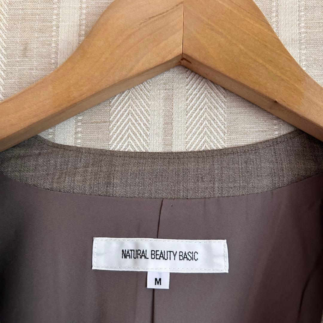 美品！NATURAL BEAUTY BASICノーカラーストレッチパンツスーツM