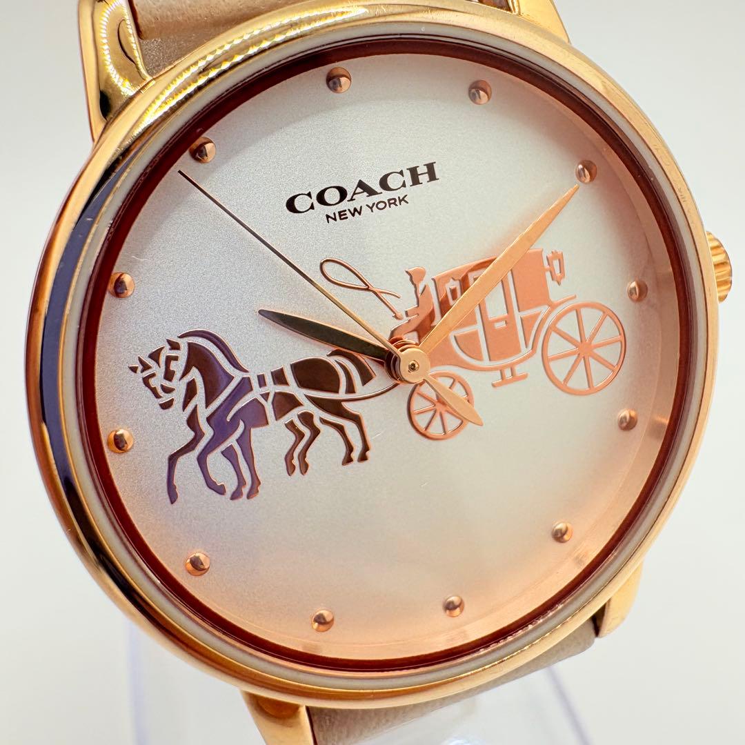 新品電池★美品 稼働 COACH 腕時計 レディース ラウンド ホースキャリッジ