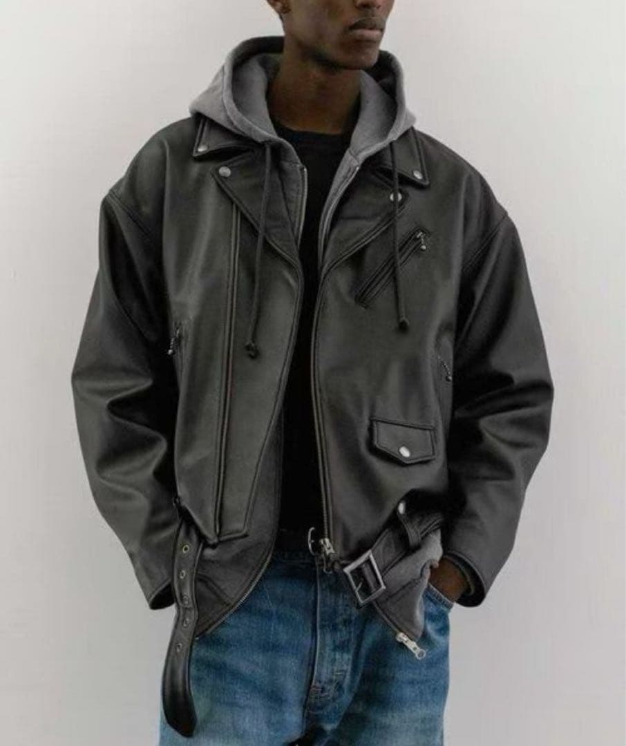 monkey time シープレザーオーバーサイズダブルライダースジャケット