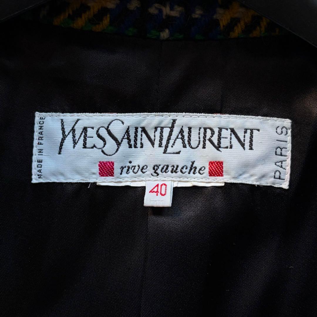 イヴサンローラン ウールコート ツイード タータンチェック マルチカラー 仏製