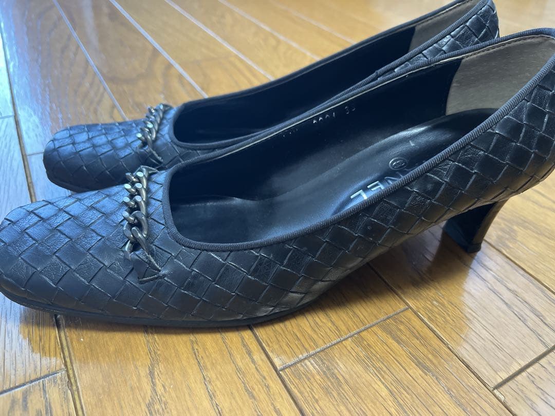 CHANEL シャネル パンプス チェーンレザー 編み込み　38