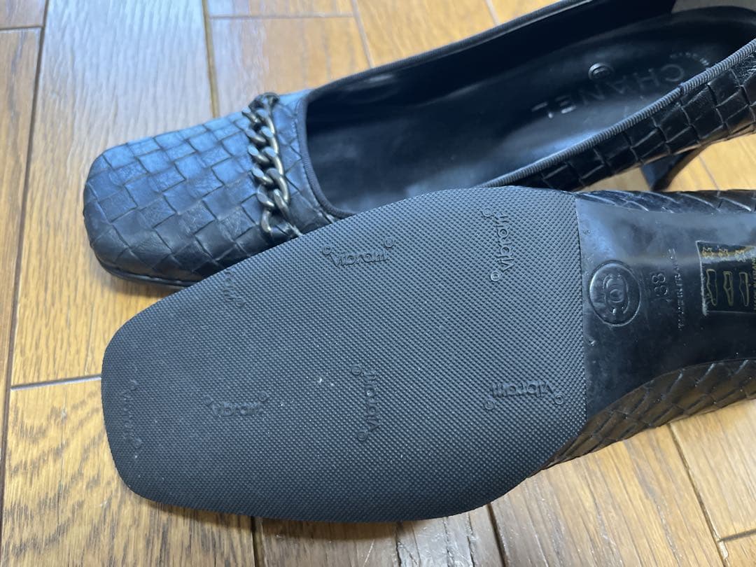 CHANEL シャネル パンプス チェーンレザー 編み込み　38
