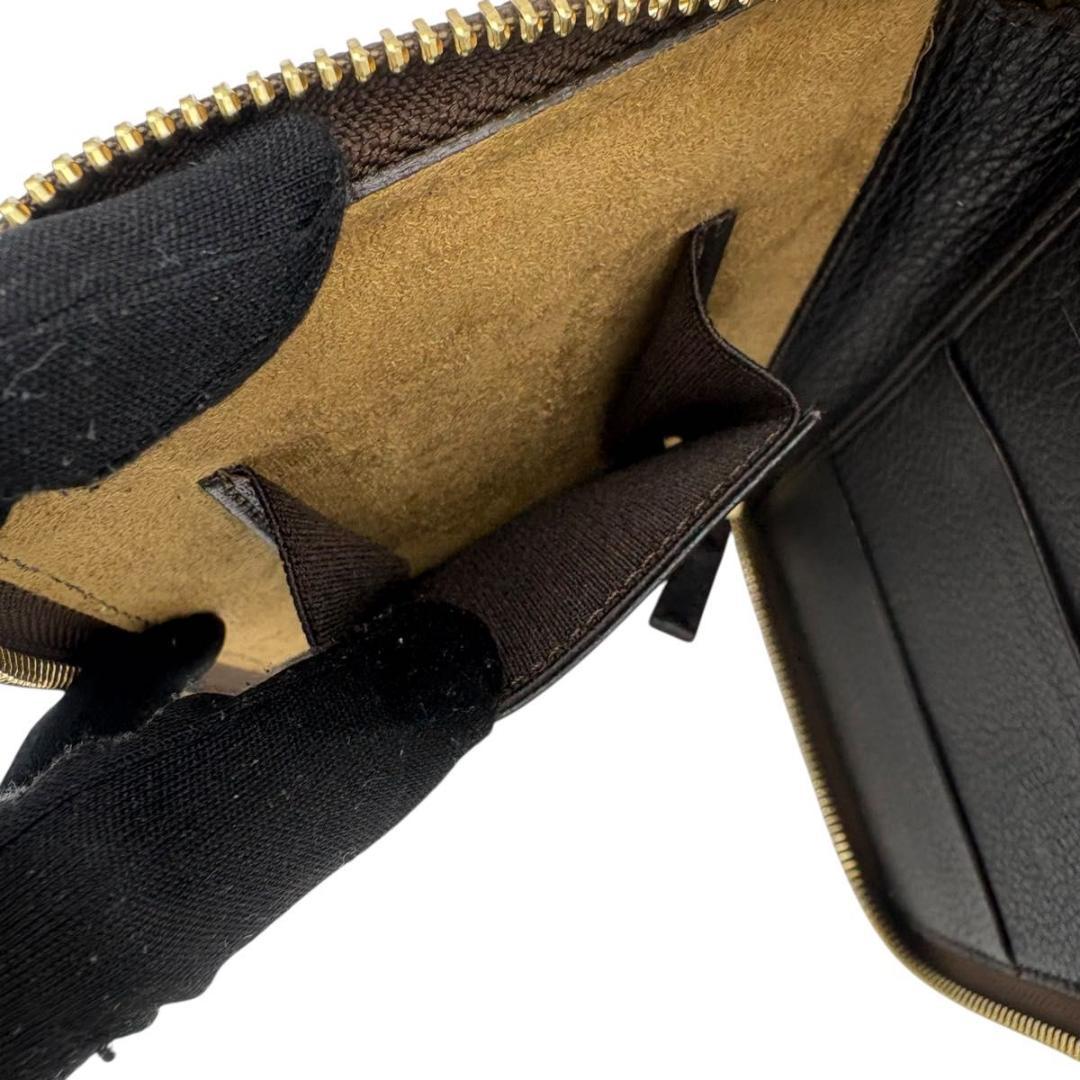 美品 エルメネジルドゼニア　オーガナイザー　長財布　ラウンドファスナー　ブラウン