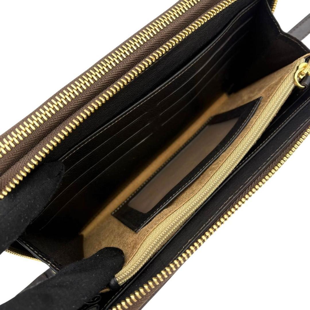 美品 エルメネジルドゼニア　オーガナイザー　長財布　ラウンドファスナー　ブラウン