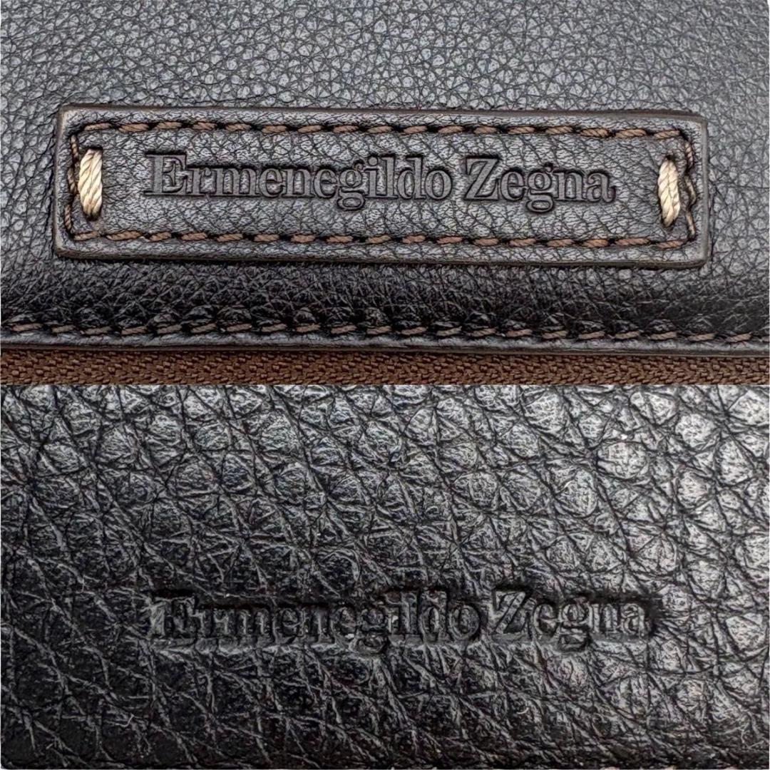 美品 エルメネジルドゼニア　オーガナイザー　長財布　ラウンドファスナー　ブラウン