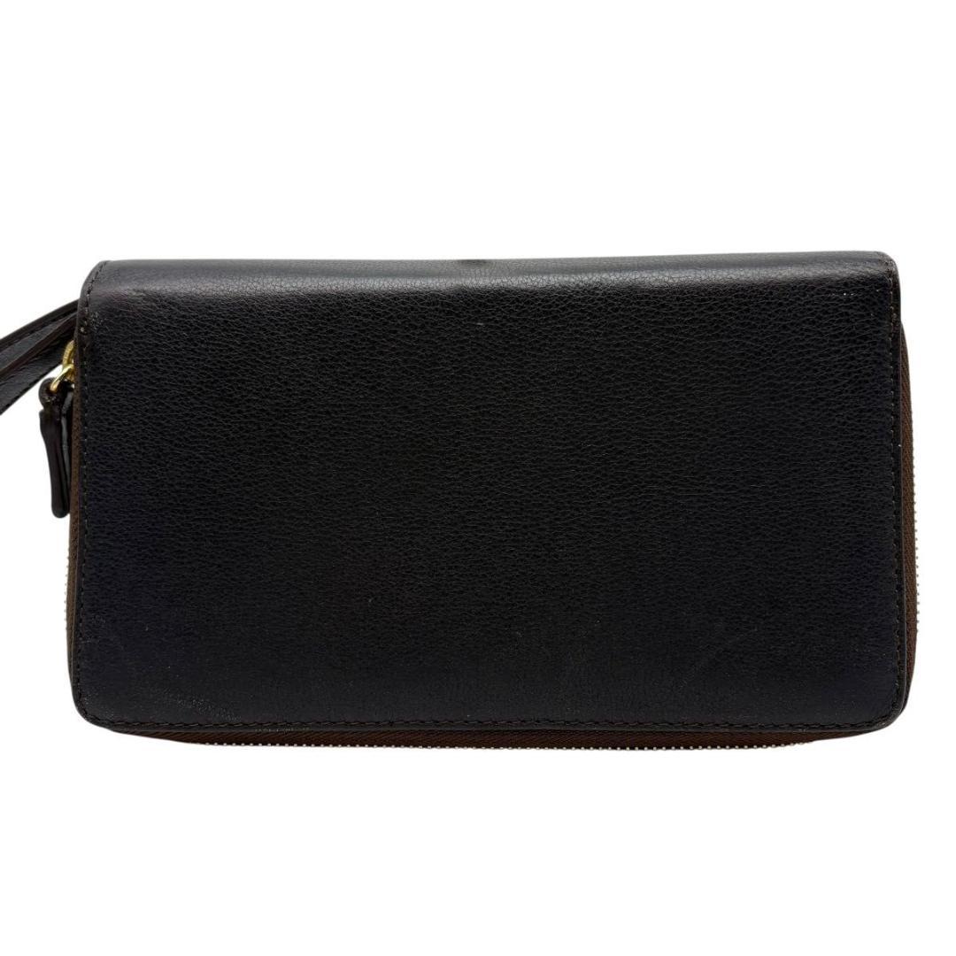 美品 エルメネジルドゼニア　オーガナイザー　長財布　ラウンドファスナー　ブラウン