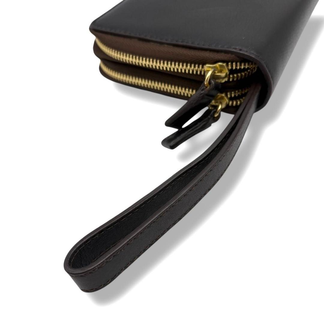 美品 エルメネジルドゼニア　オーガナイザー　長財布　ラウンドファスナー　ブラウン