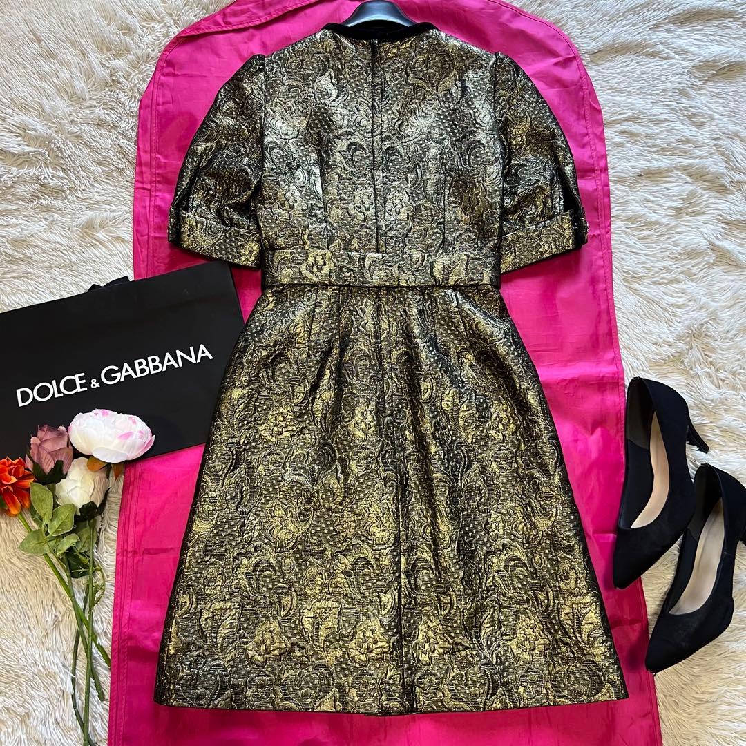 【未使用タグ付き】DOLCE&GABBANA ジャガードワンピース 半袖 36