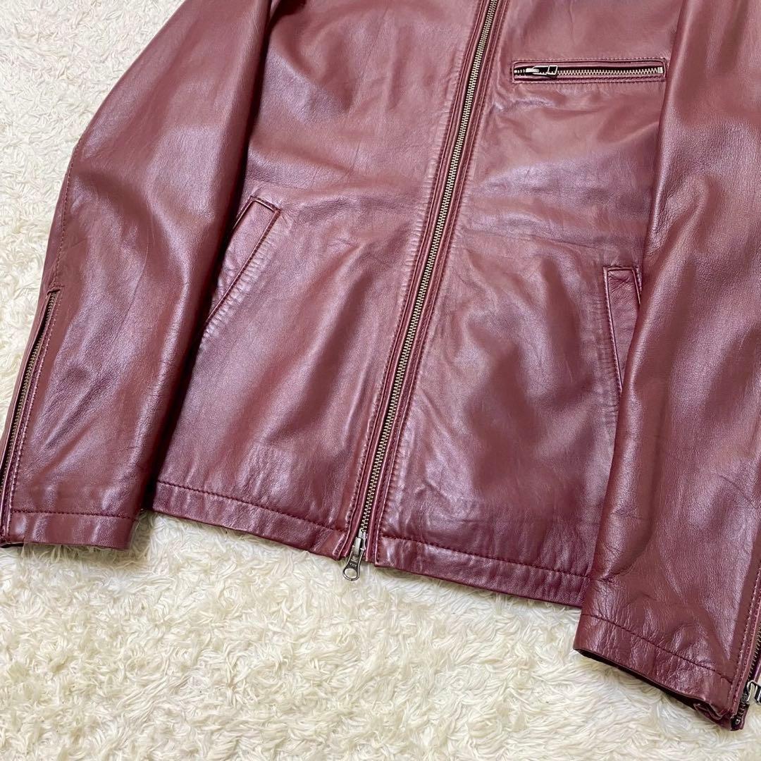 美品✨ メンズビギ ラムレザー シングルライダースジャケット ボルドー L