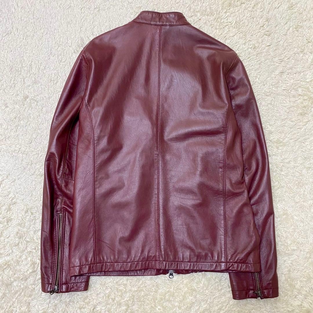 美品✨ メンズビギ ラムレザー シングルライダースジャケット ボルドー L