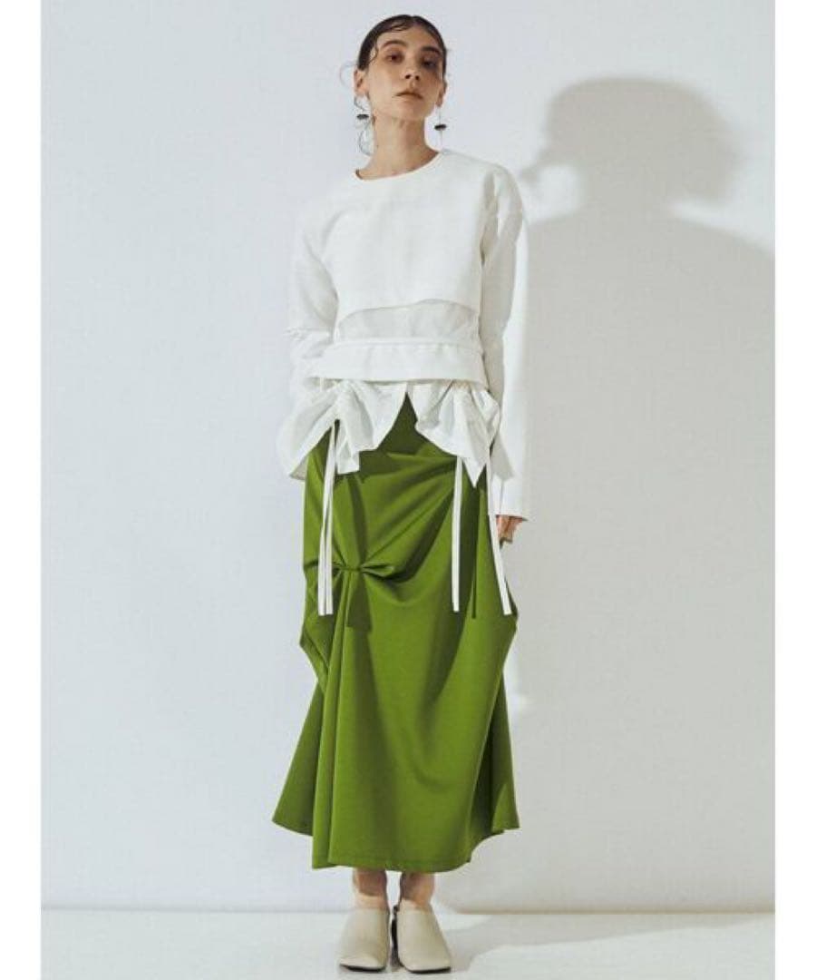 UN3D. アンスリード ヘムギャザーシャツキャミソール　White