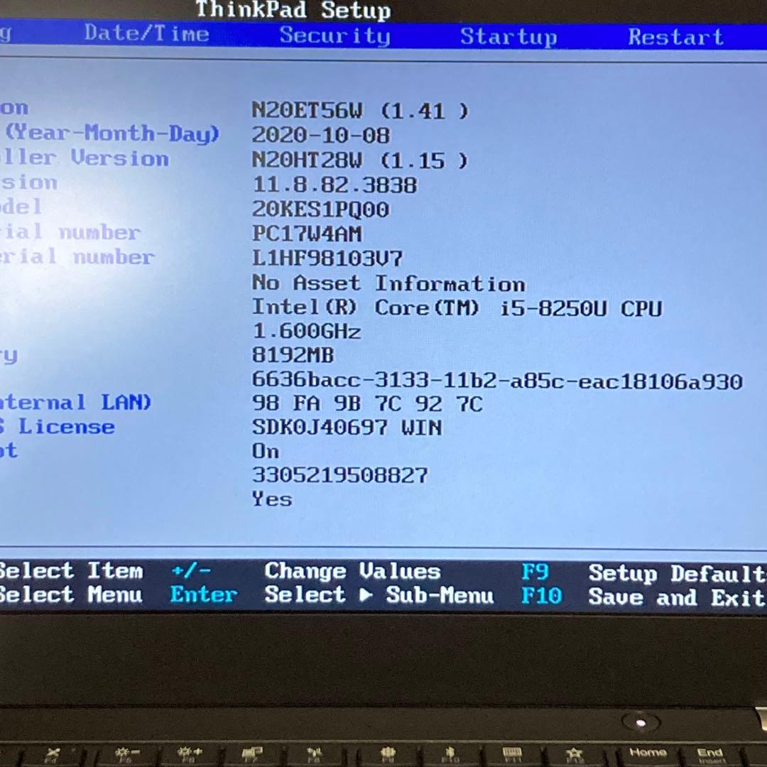 起動確認済みジャンク 8世代i5 Lenovo ThinkPad