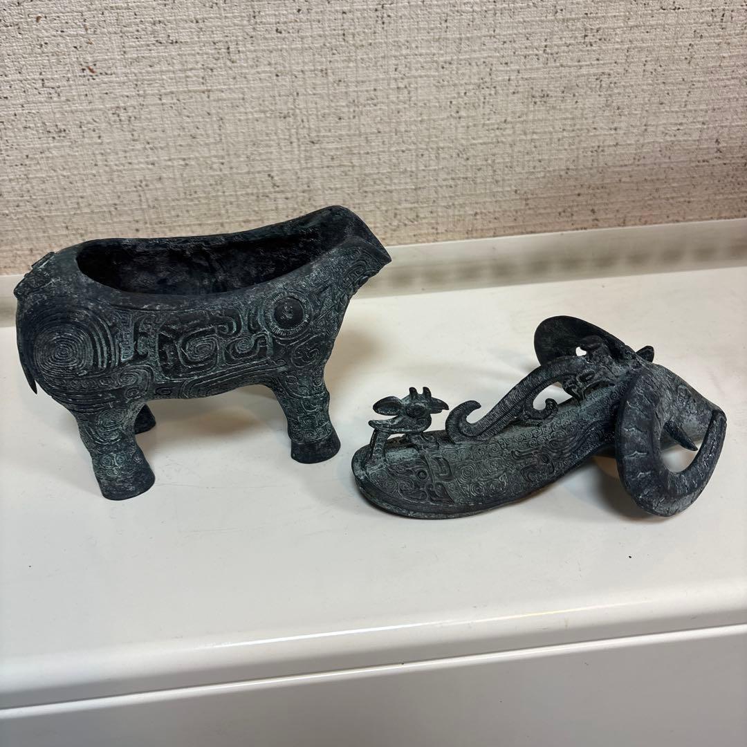 青銅器　羊の形装飾品羊尊 盛酒器 置物 祭祀品 古美術