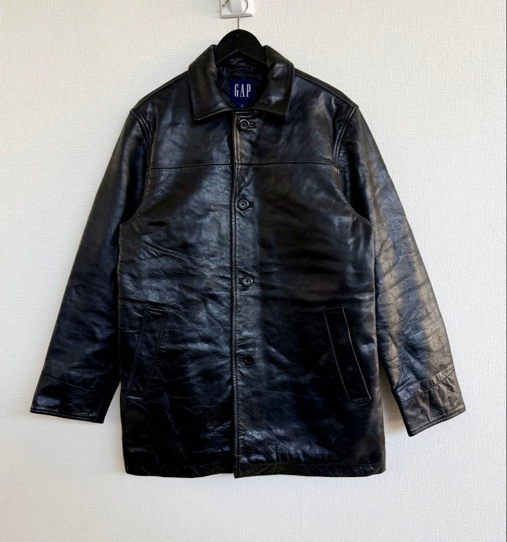超スペシャル 90s GAP ギャップ レザー カーコート S ブラック 黒