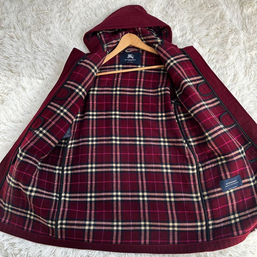 【希少】バーバリーロンドン ダッフルコート 英国製　ノバチェック　ボルドー　L