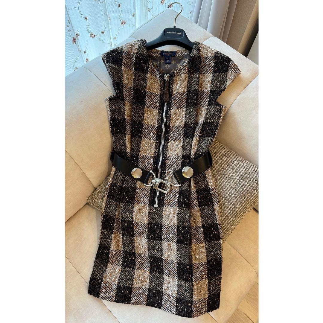 極美品　Louis Vuitton チェック柄 半袖ミニワンピース 34