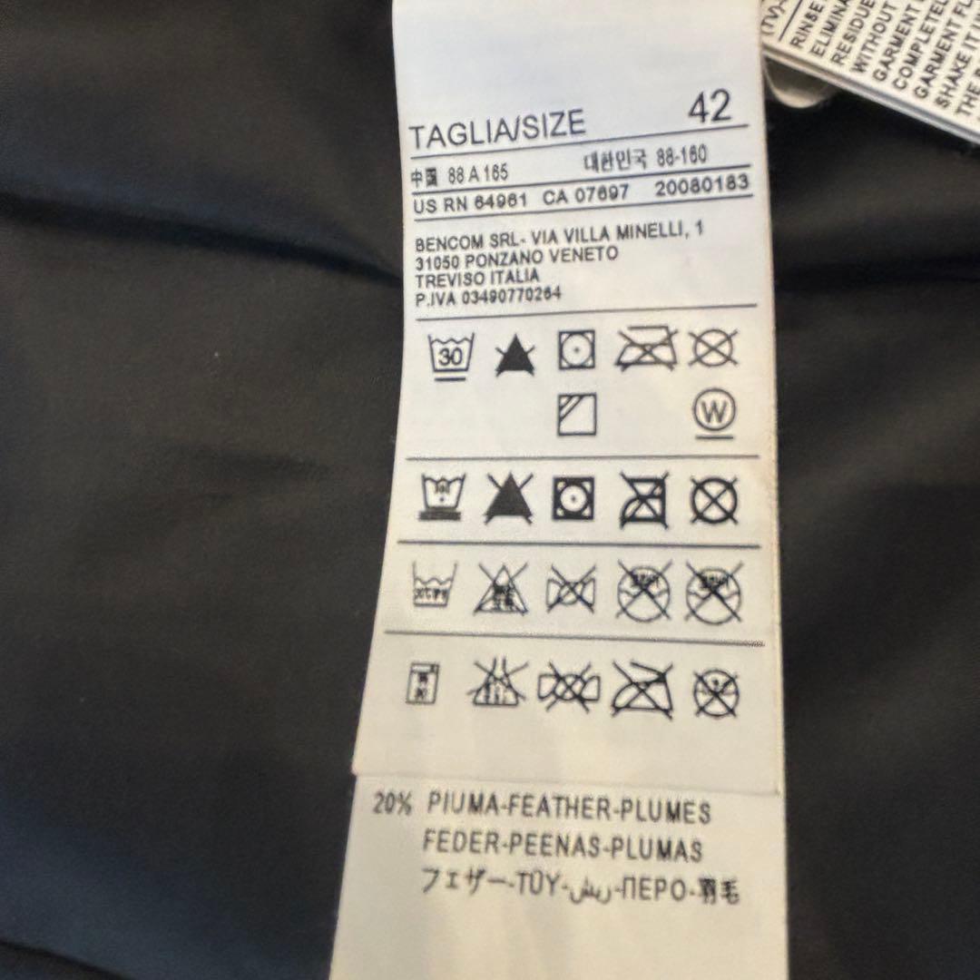 ベネトン ロングダウンコート ブラック 42 ベルト付き ダブルファスナー