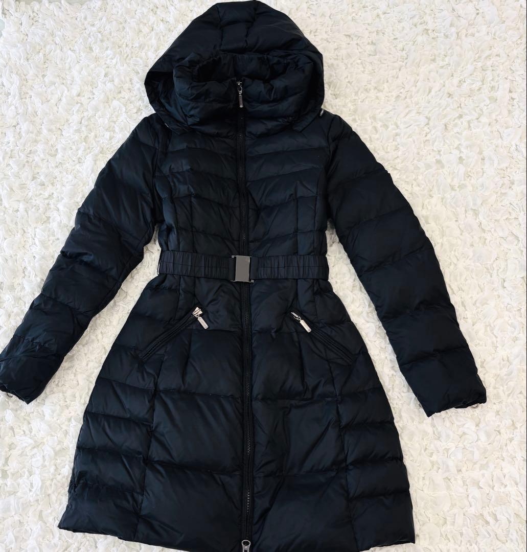 ベネトン ロングダウンコート ブラック 42 ベルト付き ダブルファスナー