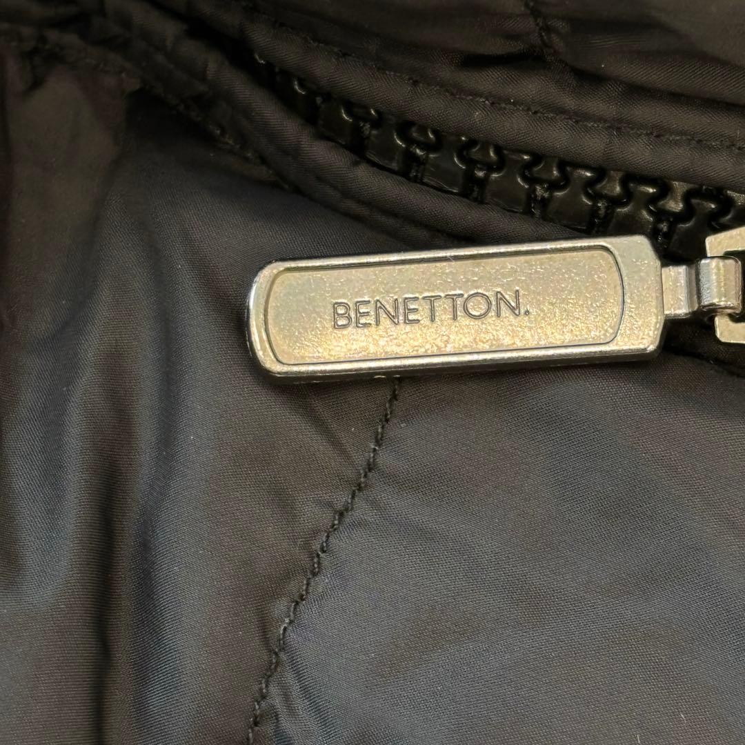 ベネトン ロングダウンコート ブラック 42 ベルト付き ダブルファスナー