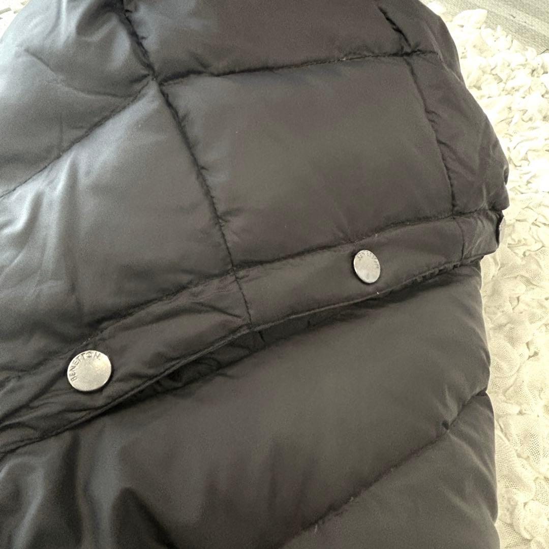 ベネトン ロングダウンコート ブラック 42 ベルト付き ダブルファスナー