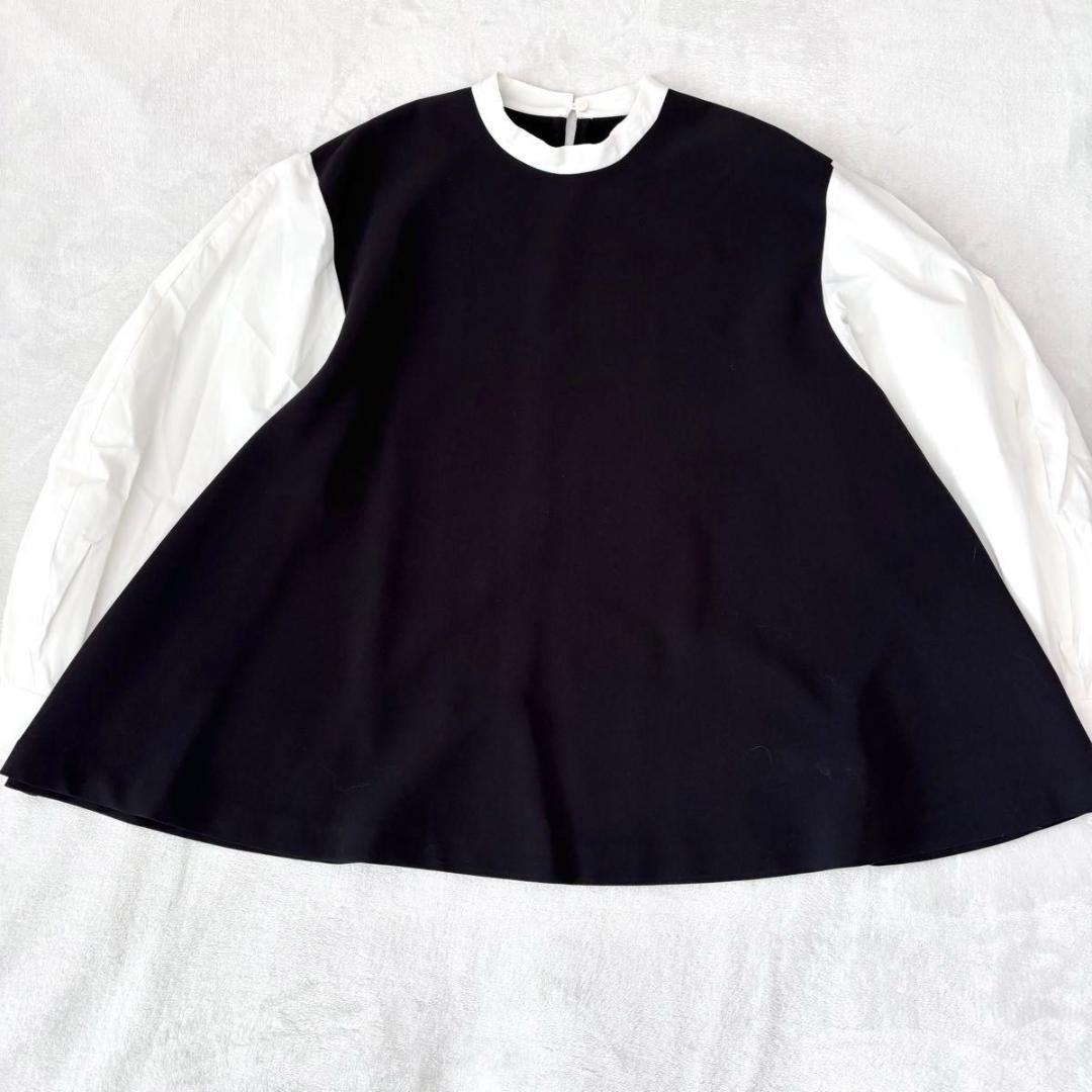 ビアズリー　レイヤード風ボリューム袖ブラウス　ブラック　洗える　長袖