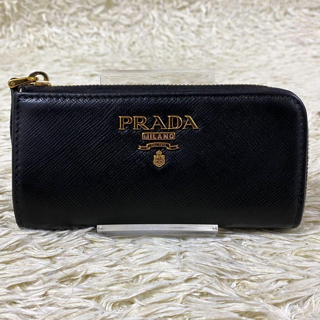 【美品】プラダ ケース キーリング サフィアーノレザー 1PP026 黒