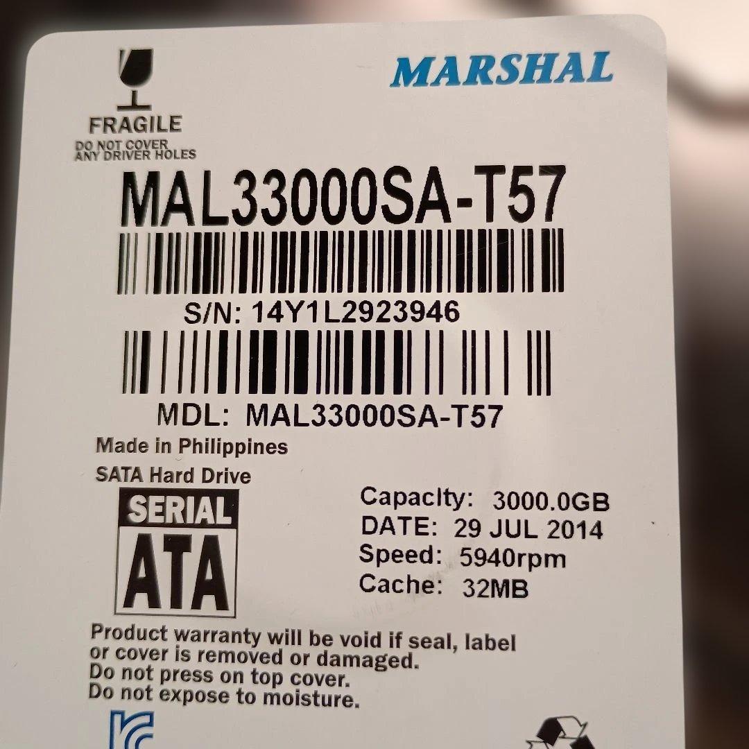 内蔵型ハードディスクドライブ Marshal MAL33000SA-T57 3000GB HDD