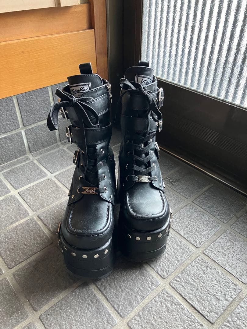 ヨースケ　厚底ブーツ　ショート丈　編み上げ　ロック　パンク　地雷