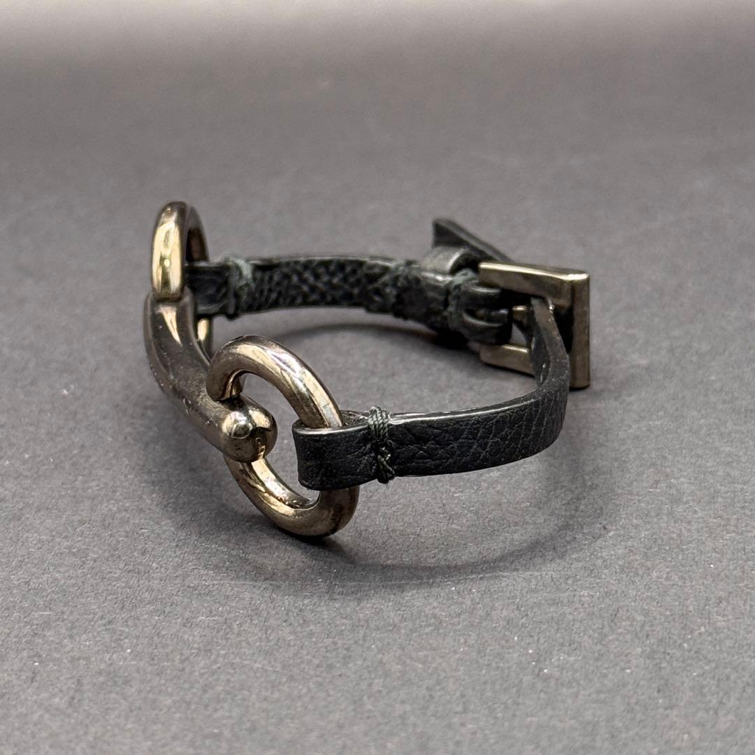 PRADA プラダ ブレスレット 銀 レザー 本革 ブラック ホースビット