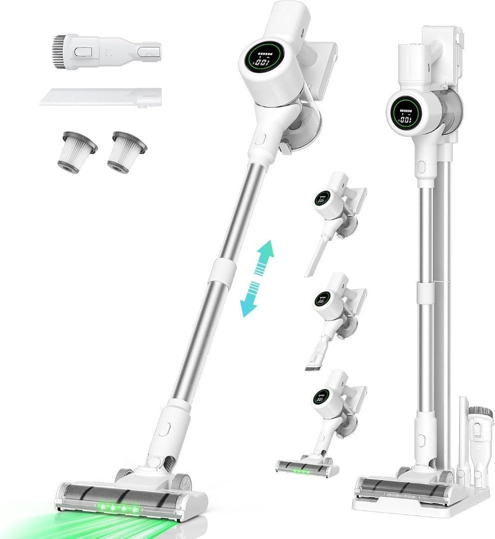 掃除機 コードレス 自走式70Kpa超強力吸引自立式 革新版グリーンLEDライト