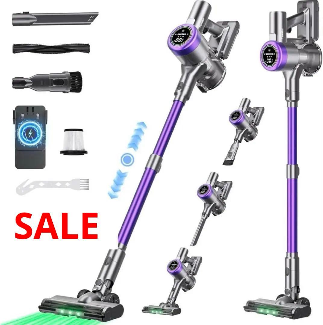 新品 最新 コードレス掃除機　強力吸引　LEDライト付 サイクロン式 パープル